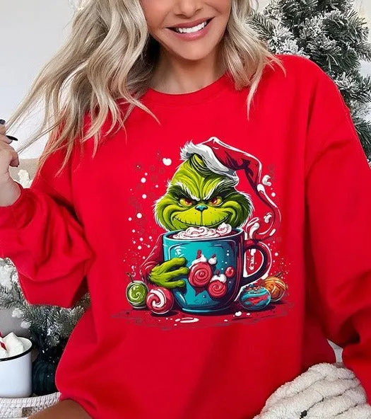 Giggling Grinch Christmas Holiday Unisex Long Sleeve Graphic Sweatshirt