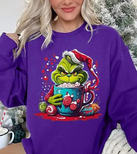 Giggling Grinch Christmas Holiday Unisex Long Sleeve Graphic Sweatshirt