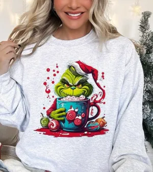 Giggling Grinch Christmas Holiday Unisex Long Sleeve Graphic Sweatshirt