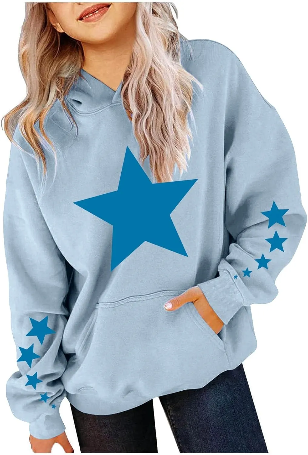Girls Hoodies Kids Sweatshirt Long Sleeve Cute Cozy Start Printed Pullover Hooded Winter Warm Clothes Outwear