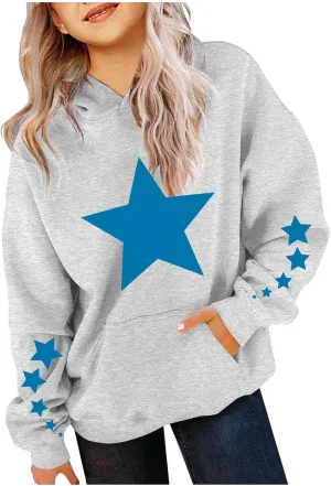 Girls Hoodies Kids Sweatshirt Long Sleeve Cute Cozy Start Printed Pullover Hooded Winter Warm Clothes Outwear