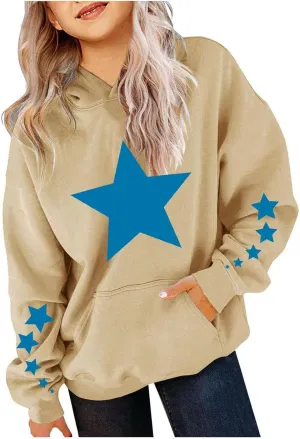 Girls Hoodies Kids Sweatshirt Long Sleeve Cute Cozy Start Printed Pullover Hooded Winter Warm Clothes Outwear
