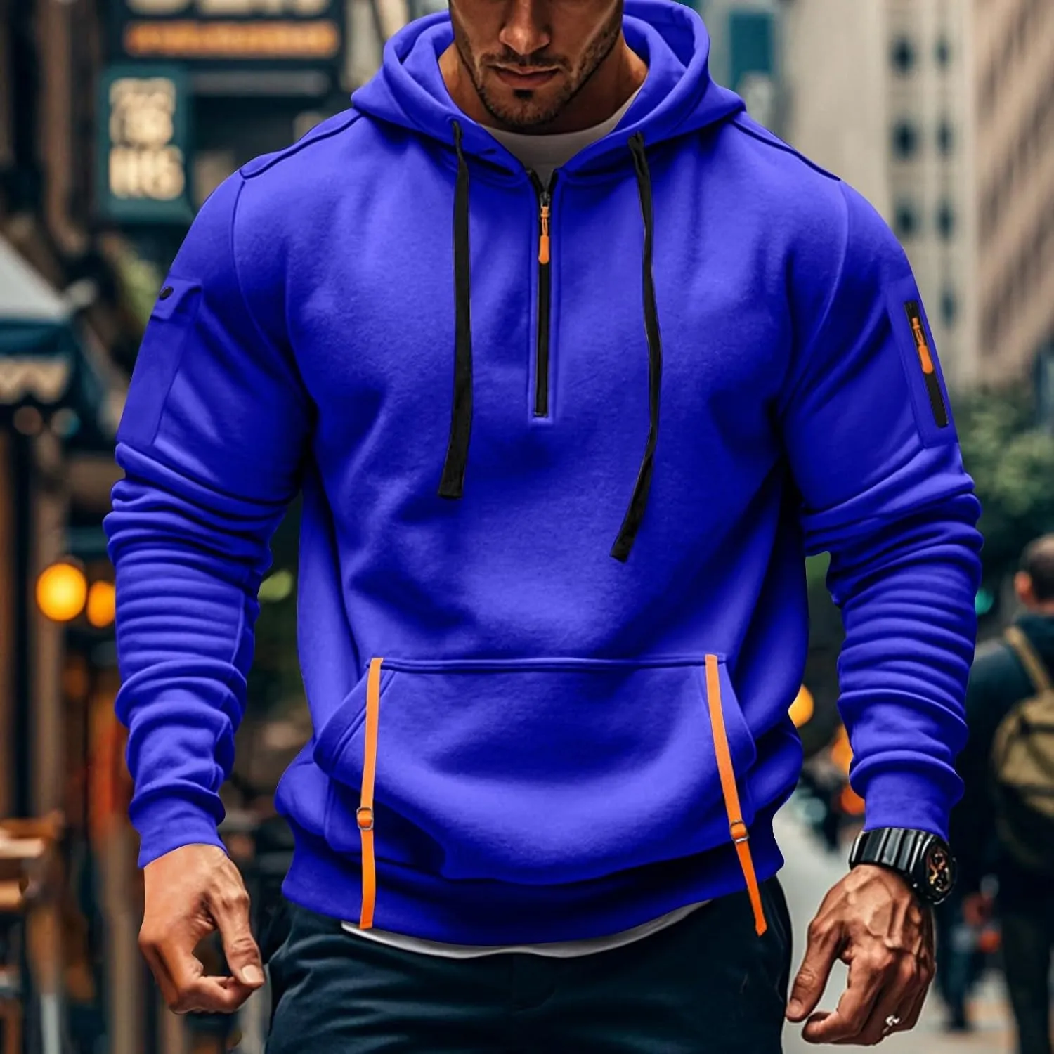 GOFULY Hoodies For Men Tactical Quarter Zip Pullover Stylish Sweatshirt Long Sleeve Big And Tall Hoodies With Pocket 2024