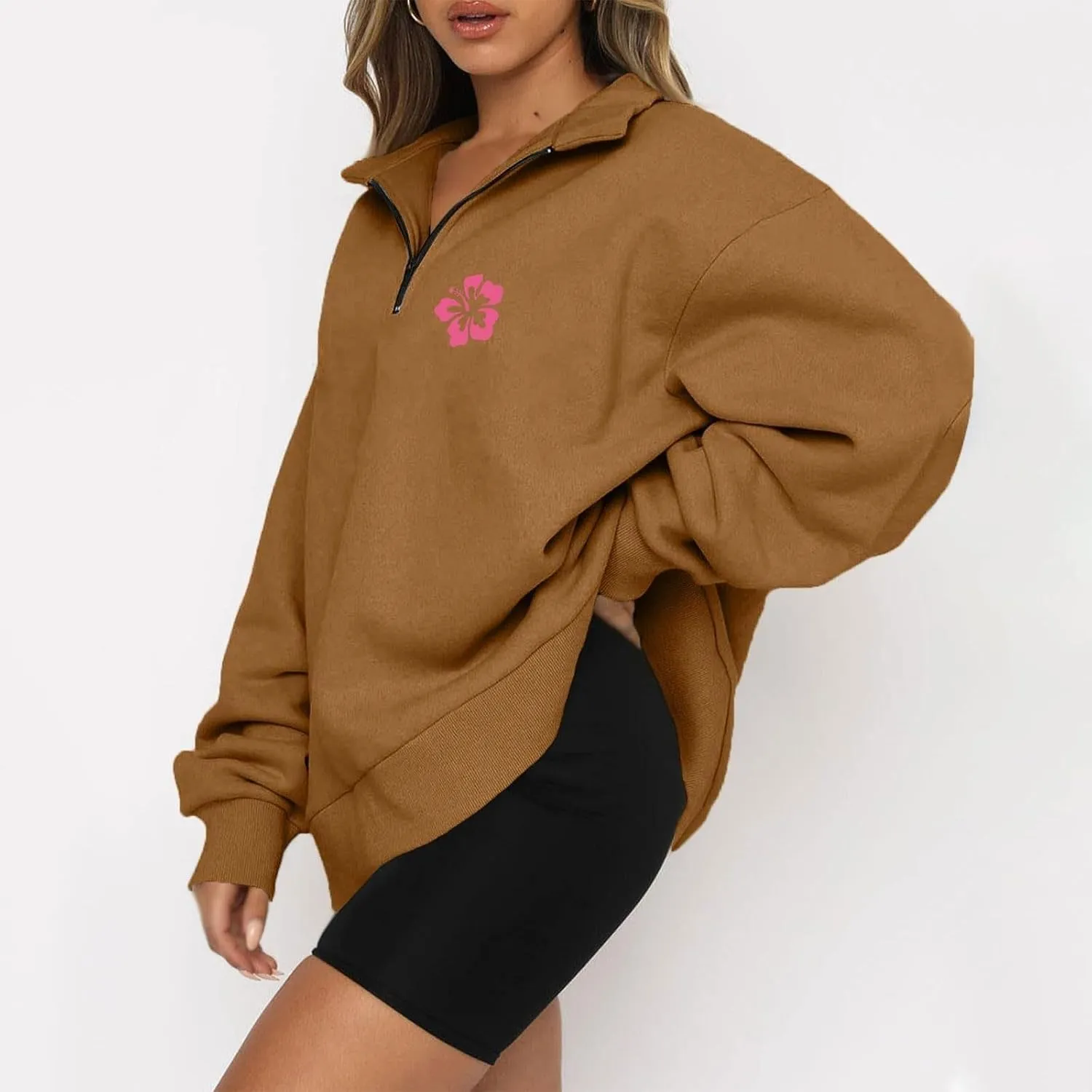 GOFULY Sweatshirt Women Oversized Fall 1/4 Zip Sweatshirt No Hoodie Winter Solid Long Sleeve Shirts Vintage Pullover Sweaters