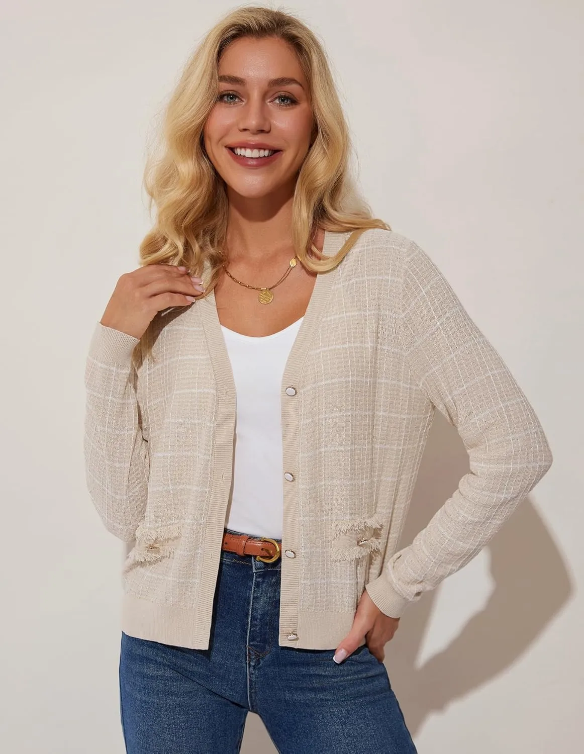 GRACE KARIN 2025 Women's Summer Cardigans Sweaters V-Neck Long Sleeve Button Down Lightweight Knit Cardigan
