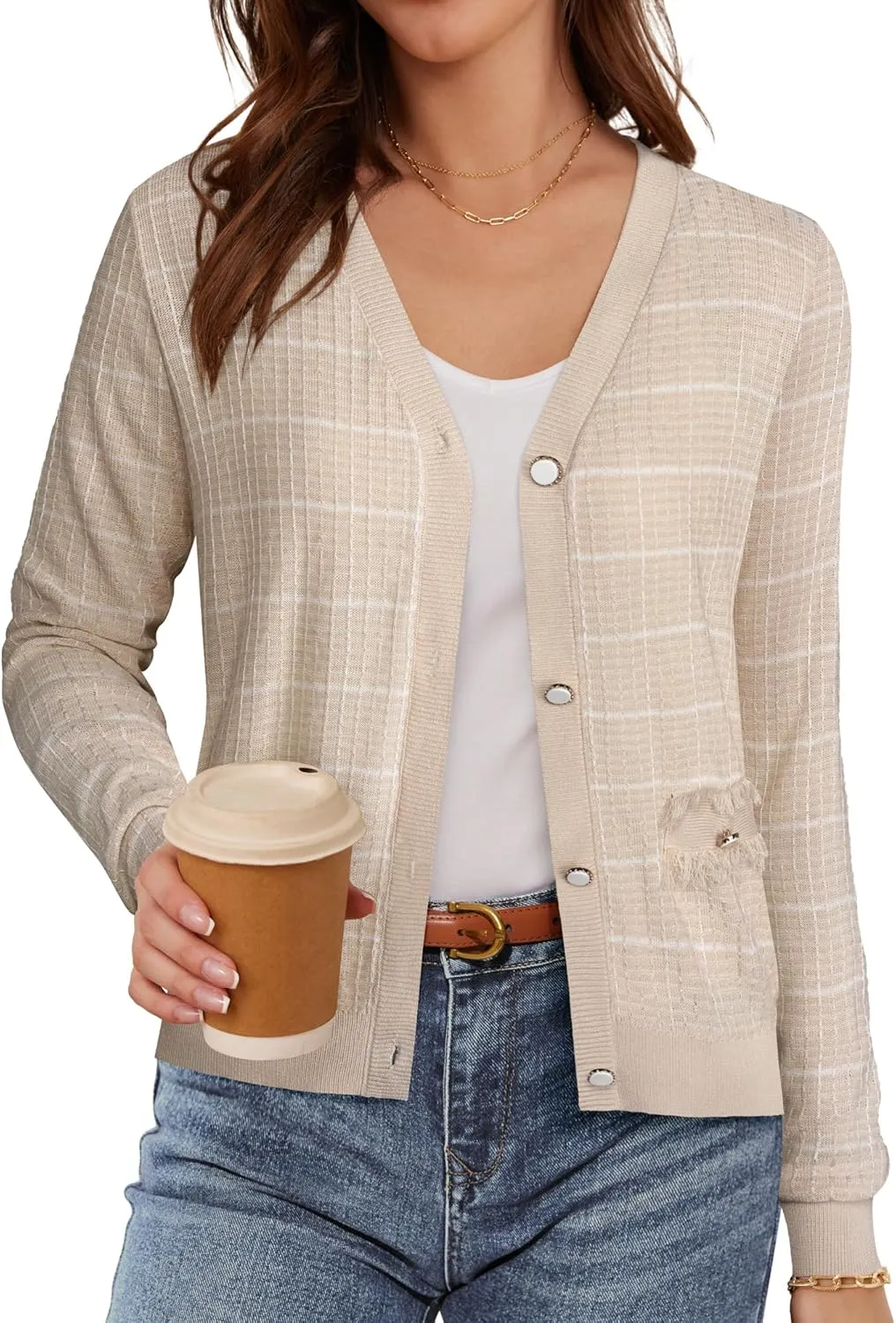 GRACE KARIN 2025 Women's Summer Cardigans Sweaters V-Neck Long Sleeve Button Down Lightweight Knit Cardigan