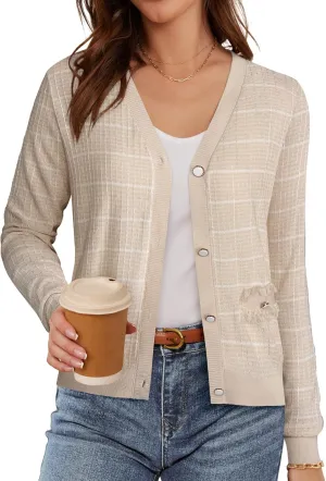 GRACE KARIN 2025 Women's Summer Cardigans Sweaters V-Neck Long Sleeve Button Down Lightweight Knit Cardigan