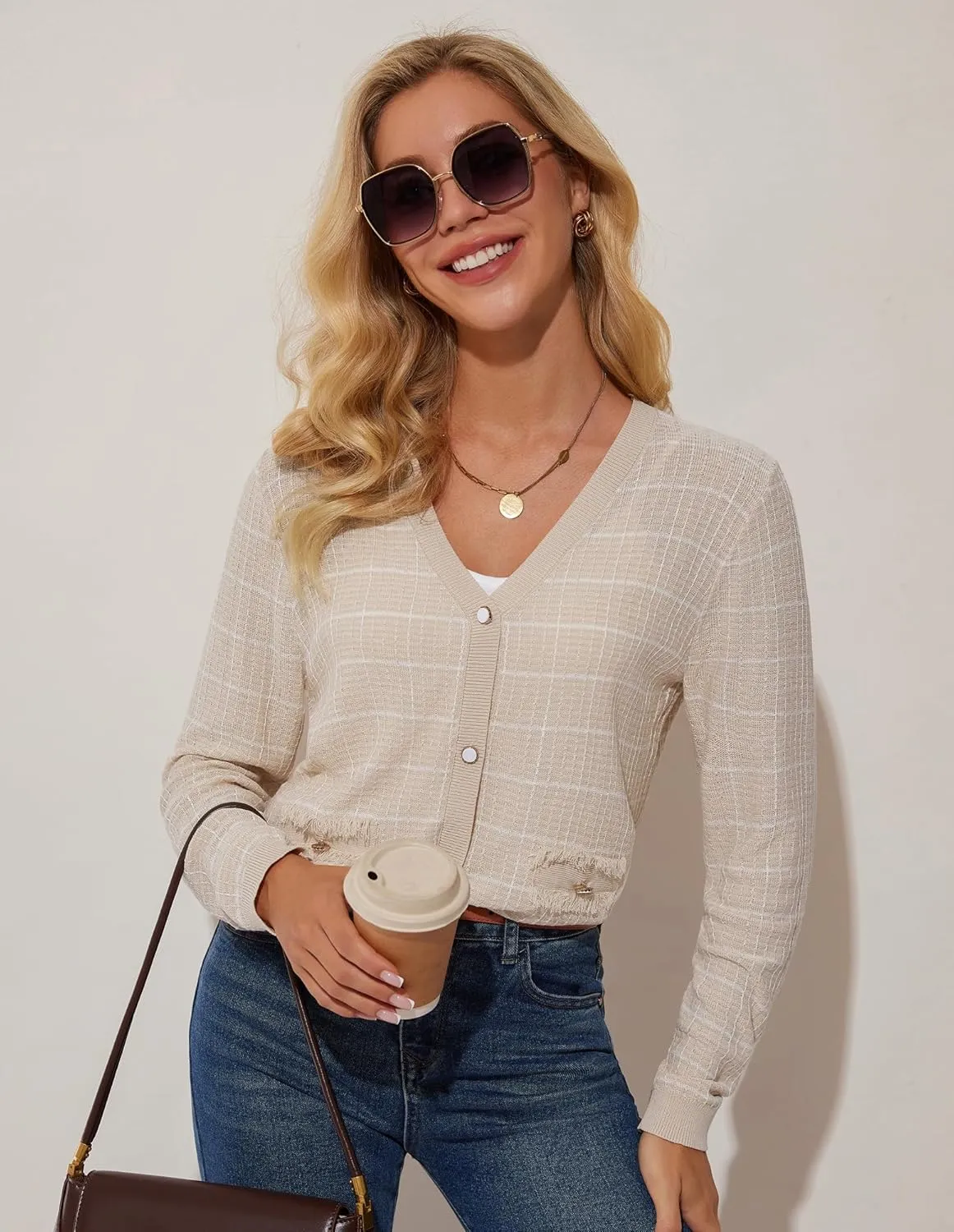 GRACE KARIN 2025 Women's Summer Cardigans Sweaters V-Neck Long Sleeve Button Down Lightweight Knit Cardigan