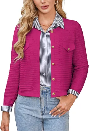 GRACE KARIN Women's Knit Cardigan Sweaters Long Sleeve Open Front Button Down Trendy Jackets Lightweight Summer Outfits