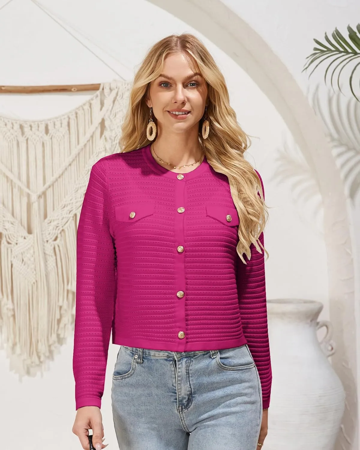 GRACE KARIN Women's Knit Cardigan Sweaters Long Sleeve Open Front Button Down Trendy Jackets Lightweight Summer Outfits