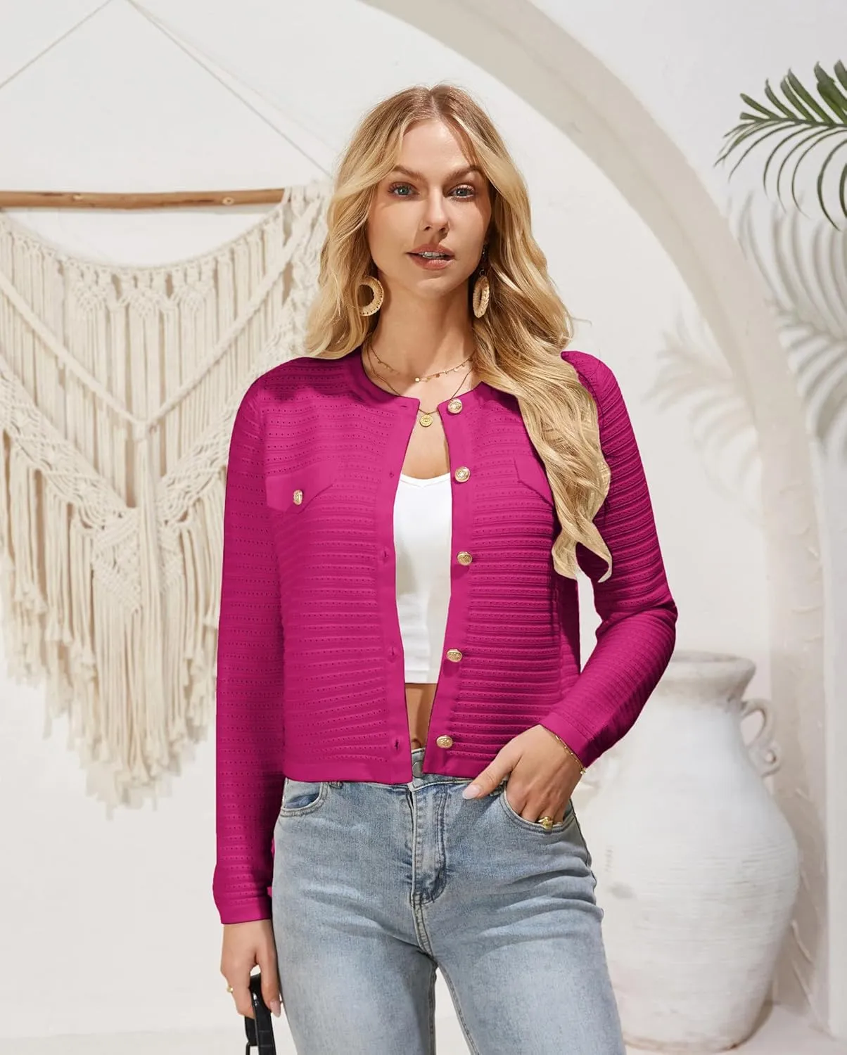 GRACE KARIN Women's Knit Cardigan Sweaters Long Sleeve Open Front Button Down Trendy Jackets Lightweight Summer Outfits