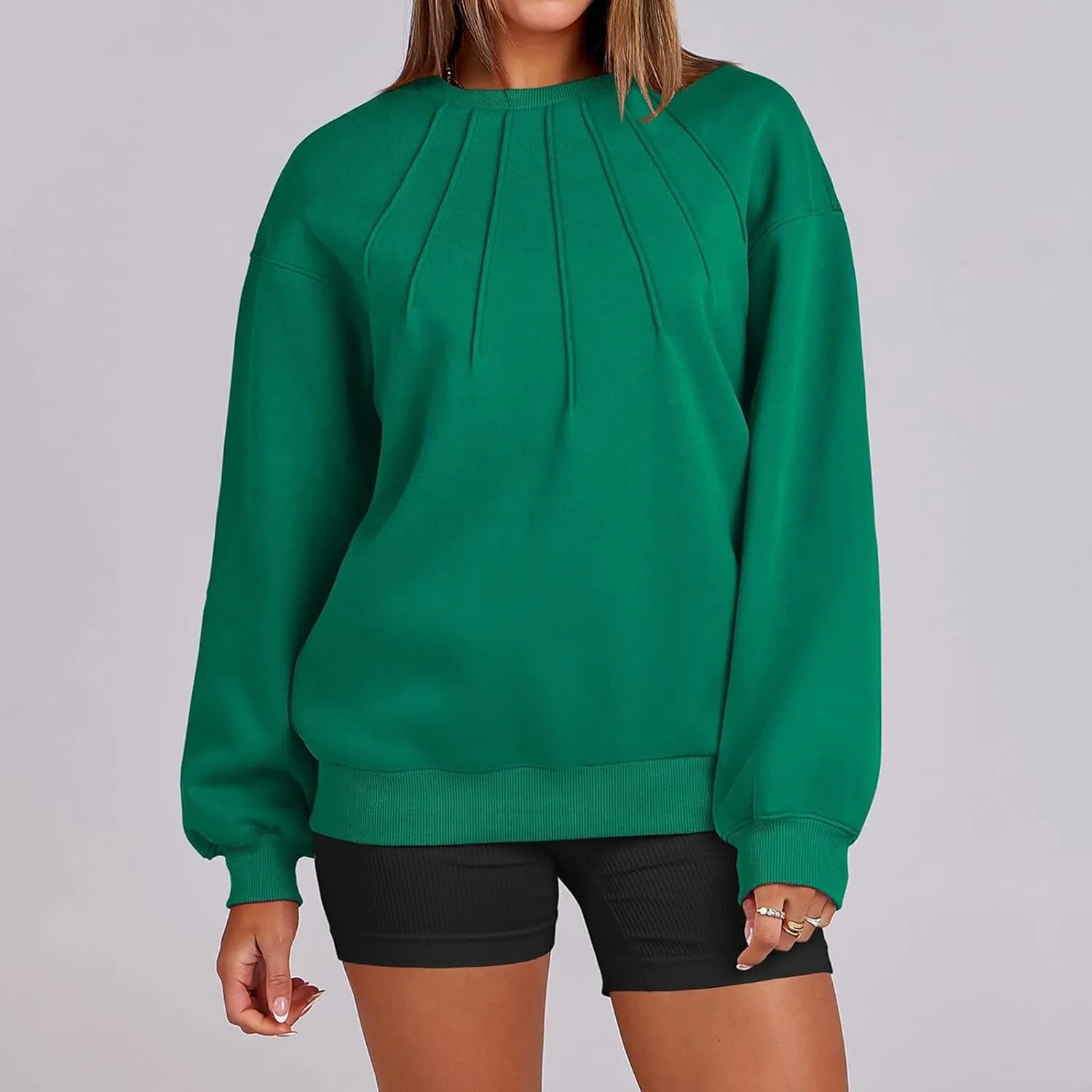 Gumipy Oversized Sweatshirt for Women Knit Long Sleeve Fleece Crewneck Sweatshirts Trendy Drop Shoulder Pullover Cozy Sweater