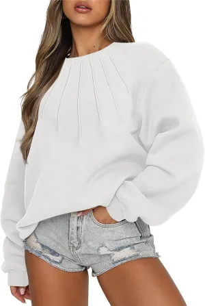 Gumipy Oversized Sweatshirt for Women Knit Long Sleeve Fleece Crewneck Sweatshirts Trendy Drop Shoulder Pullover Cozy Sweater