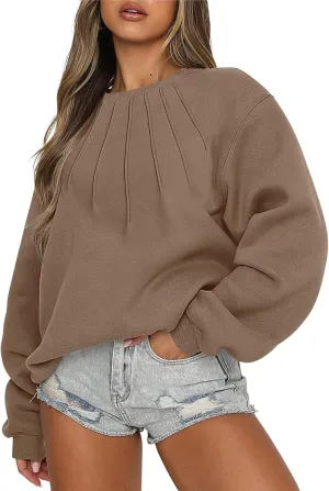 Gumipy Oversized Sweatshirt for Women Knit Long Sleeve Fleece Crewneck Sweatshirts Trendy Drop Shoulder Pullover Cozy Sweater