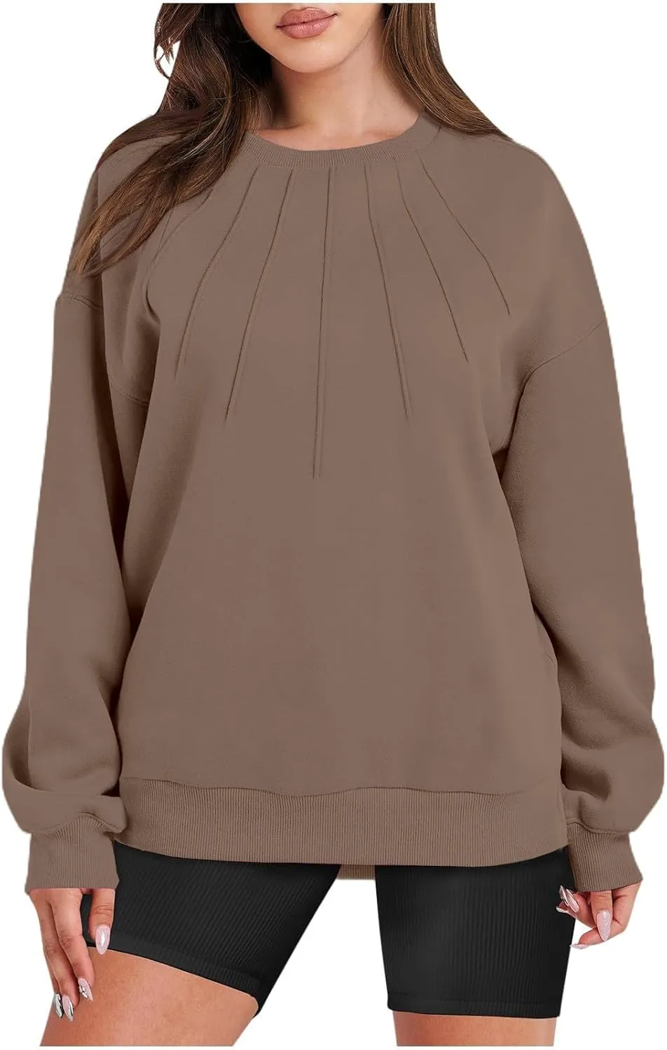 Gumipy Oversized Sweatshirt for Women Knit Long Sleeve Fleece Crewneck Sweatshirts Trendy Drop Shoulder Pullover Cozy Sweater