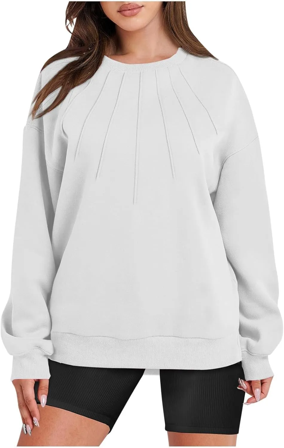 Gumipy Oversized Sweatshirt for Women Knit Long Sleeve Fleece Crewneck Sweatshirts Trendy Drop Shoulder Pullover Cozy Sweater