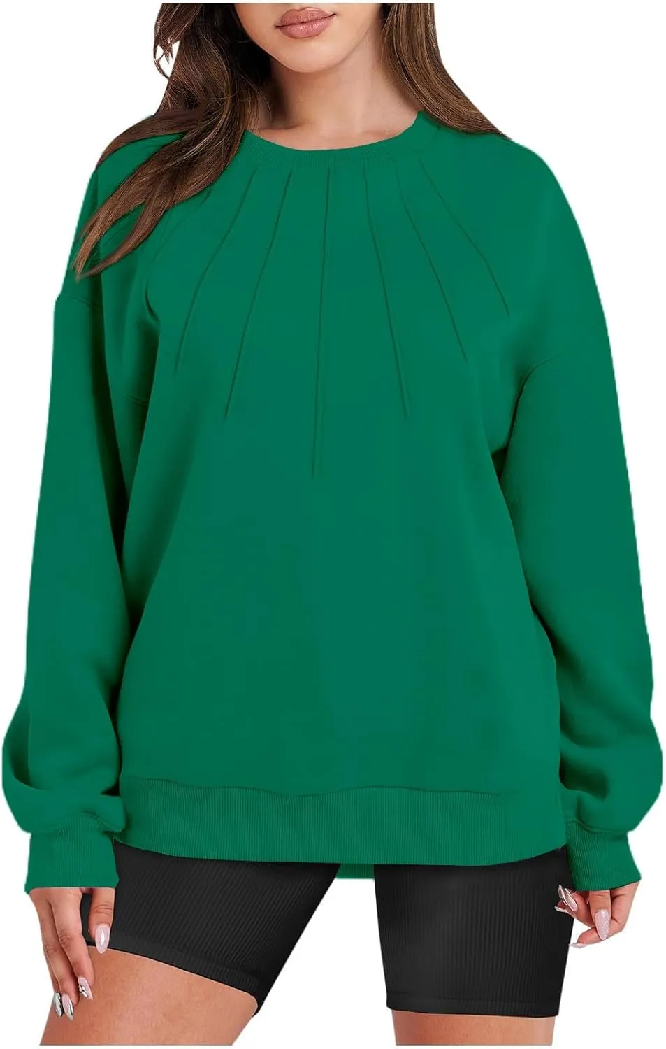Gumipy Oversized Sweatshirt for Women Knit Long Sleeve Fleece Crewneck Sweatshirts Trendy Drop Shoulder Pullover Cozy Sweater