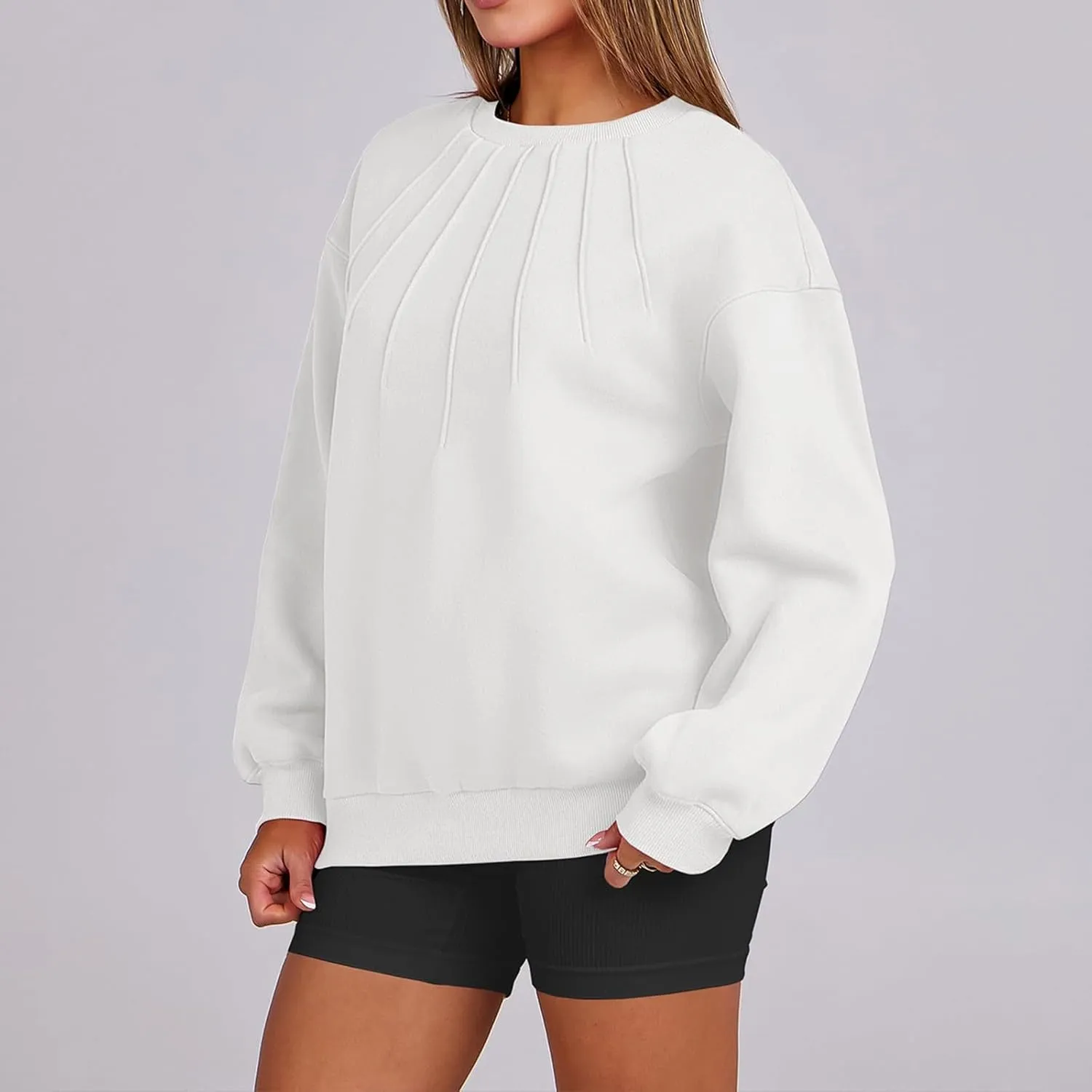 Gumipy Oversized Sweatshirt for Women Knit Long Sleeve Fleece Crewneck Sweatshirts Trendy Drop Shoulder Pullover Cozy Sweater