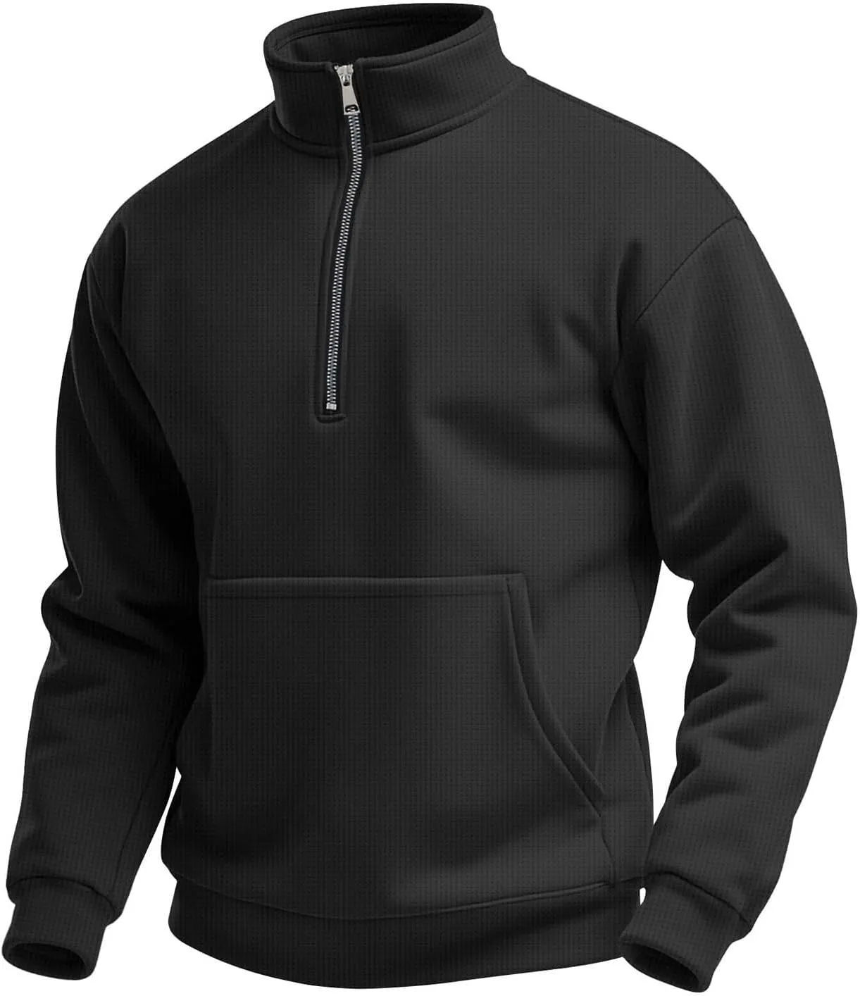 Half Zip Pullover Men Lightweight Waffle Long Sleeve Shirts Casual Comfy Mock Neck Sweatshirt with Pocket Polos