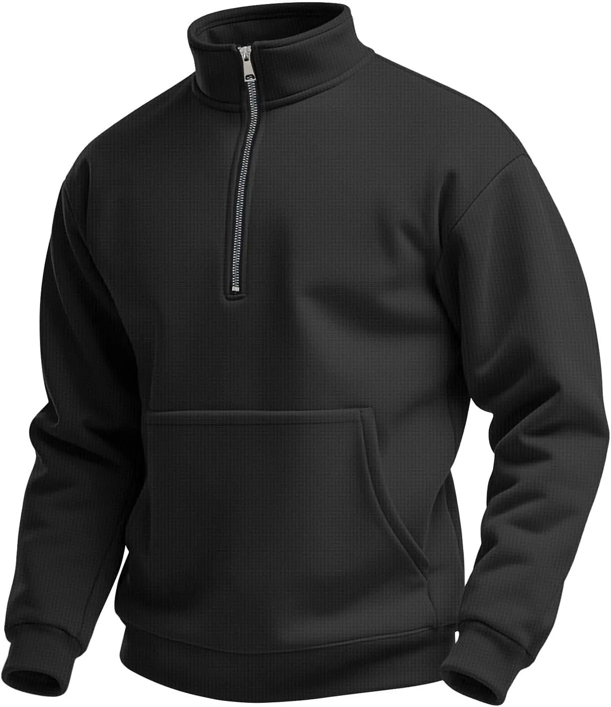 Half Zip Pullover Men Lightweight Waffle Long Sleeve Shirts Casual Comfy Mock Neck Sweatshirt with Pocket Polos