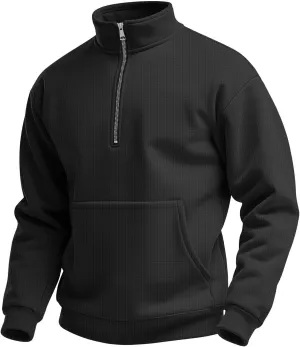 Half Zip Pullover Men Lightweight Waffle Long Sleeve Shirts Casual Comfy Mock Neck Sweatshirt with Pocket Polos