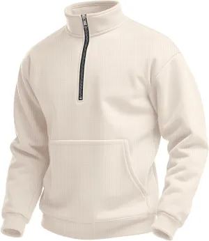 Half Zip Pullover Men Lightweight Waffle Long Sleeve Shirts Casual Comfy Mock Neck Sweatshirt with Pocket Polos