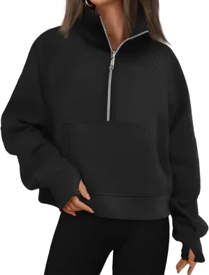 Half Zip Sweatshirt Women Cropped Fleece Pullover Tops Casual Long Sleeve Sweatshirts 2024 Fall Fashion