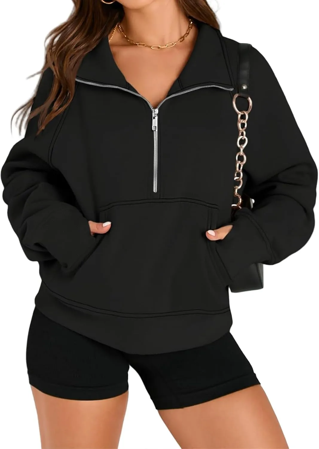 Half Zip Sweatshirt Women Cropped Fleece Pullover Tops Casual Long Sleeve Sweatshirts 2024 Fall Fashion