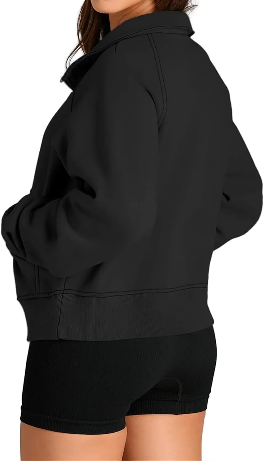 Half Zip Sweatshirt Women Cropped Fleece Pullover Tops Casual Long Sleeve Sweatshirts 2024 Fall Fashion