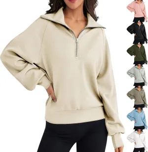 Half Zip Sweatshirt Women Quarter Zip Pullover Plain Casual Long Sleeve Zipper Sweatshirt Shirts Tops Fall