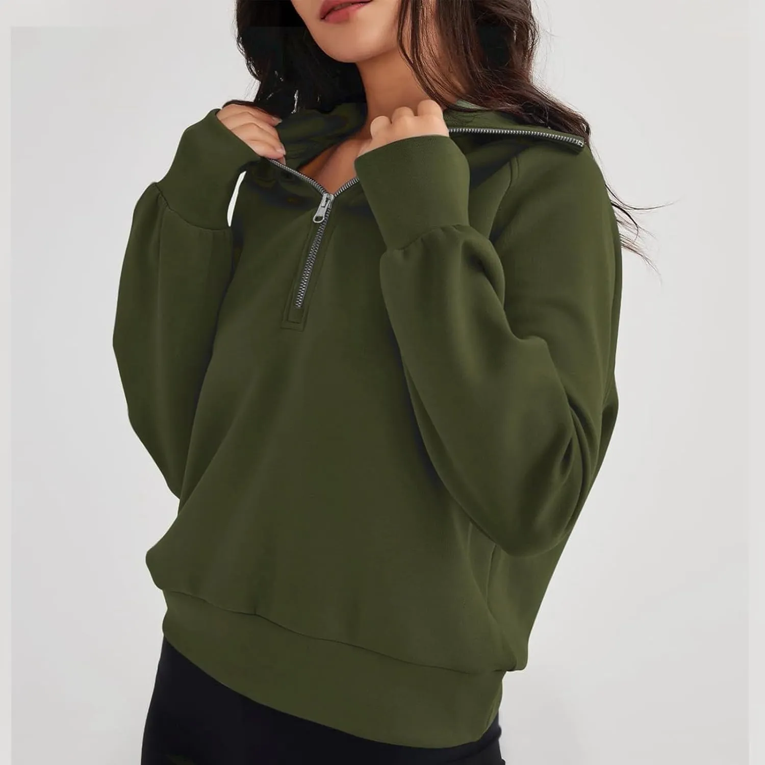 Half Zip Sweatshirt Women Quarter Zip Pullover Plain Casual Long Sleeve Zipper Sweatshirt Shirts Tops Fall