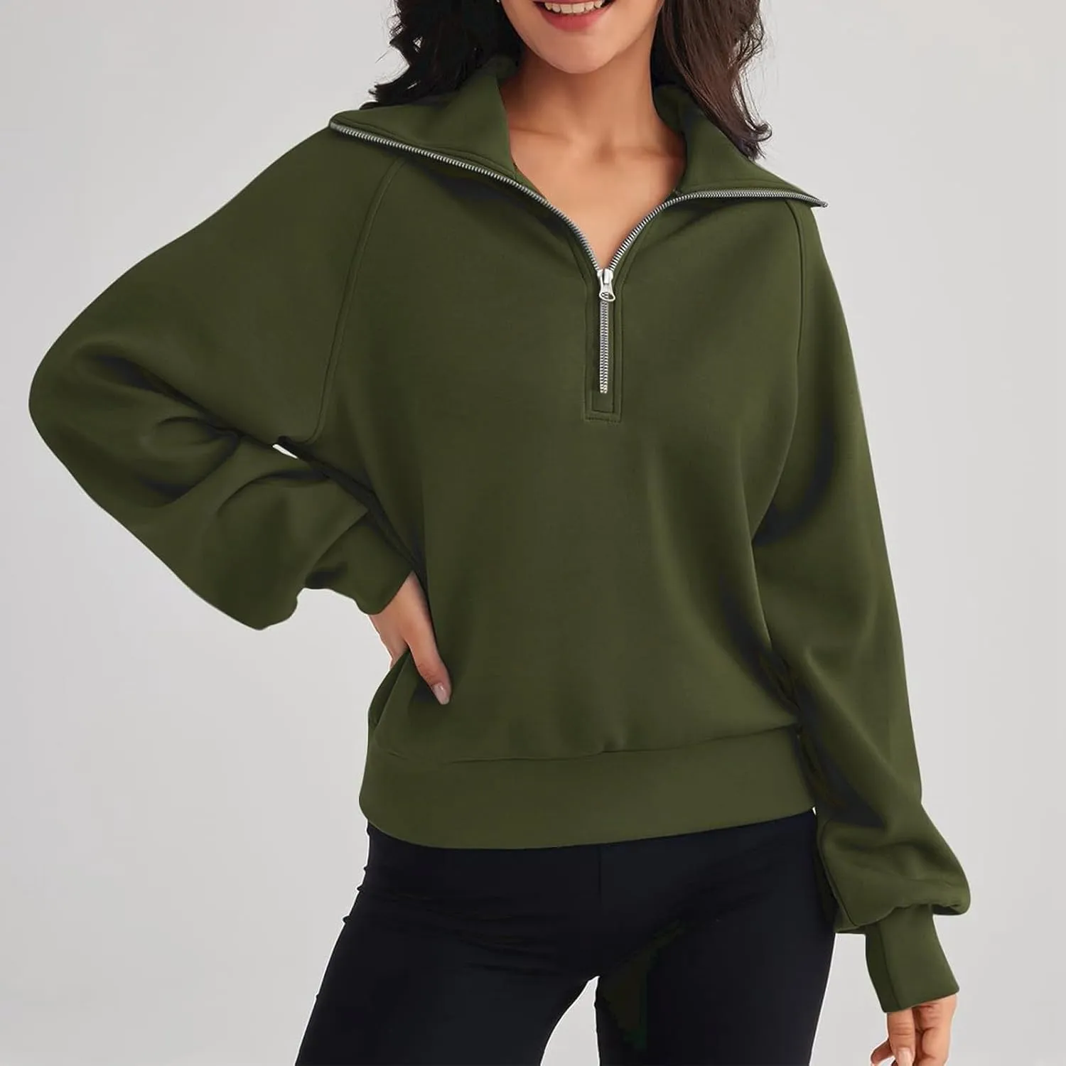 Half Zip Sweatshirt Women Quarter Zip Pullover Plain Casual Long Sleeve Zipper Sweatshirt Shirts Tops Fall