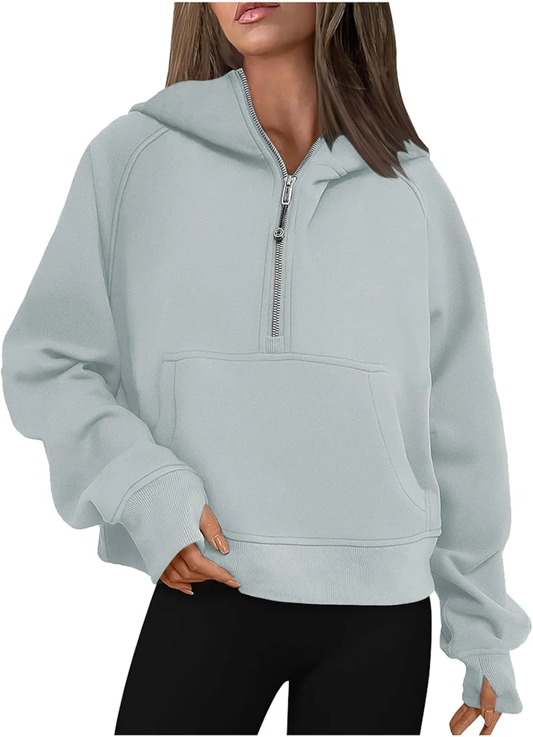 Half Zipper Sweatshirt for Women Stand Collar Fleece Pullover Top Solid Color Cropped T-Shirt Running Sports Blouse