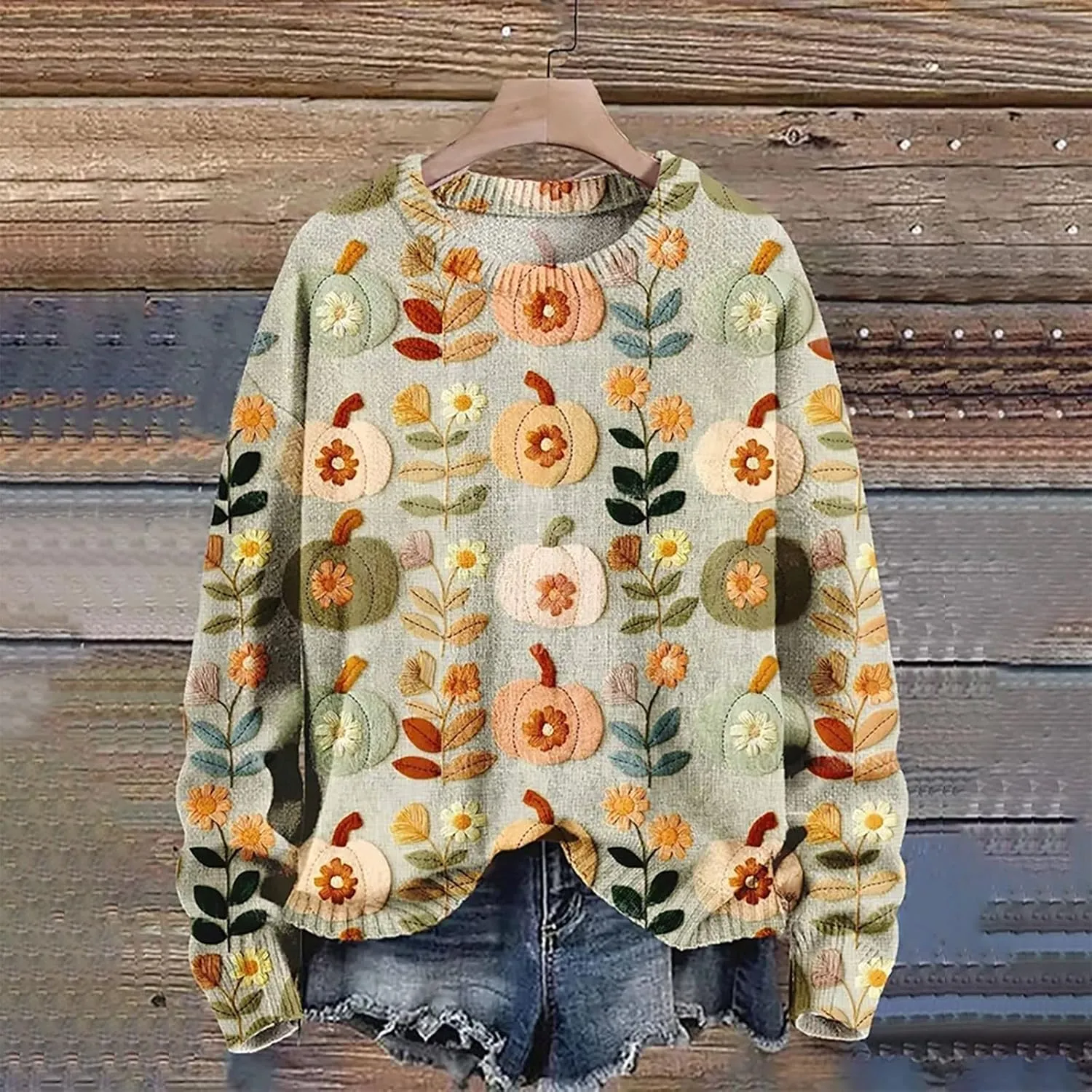 Halloween Pumpkin Sweatshirts Casual Hoodless Sweatshirt Funny Letter Print Long Sleeve Shirt Halloween Sweatshirts