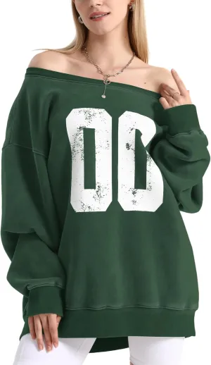 Hatant Off the Shoulder Sweatshirts Womens Graphic Hoodies Jersey Sweatshirts Off Shoulder Sweat Pullover Hoodies for Women