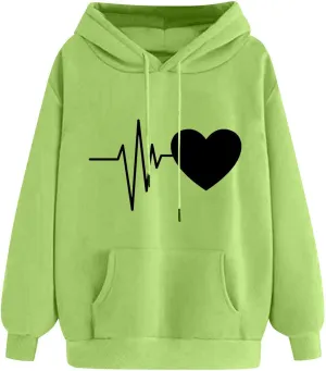 Heartbeat Love Hoodie for Women Hooded Sweatshirt Soft Fleece Cozy Gift for Nurses and Healthcare Workers