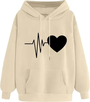 Heartbeat Love Hoodie for Women Hooded Sweatshirt Soft Fleece Cozy Gift for Nurses and Healthcare Workers