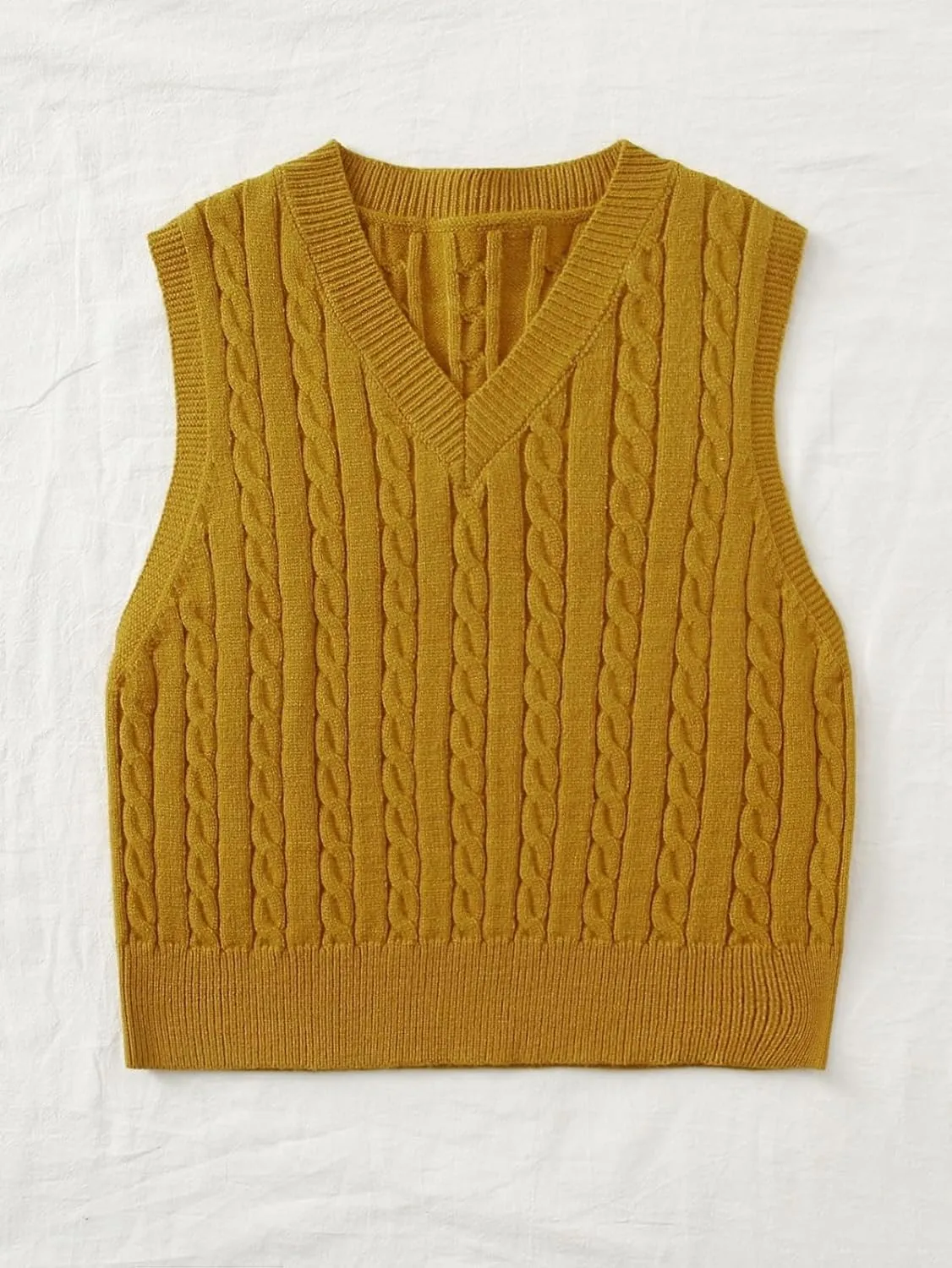 HGps8w Plus Size Sweater Vest for Women Cable Knit Pullovers Solid Color Preppy Style Sleeveless V Neck Knitwear Tank Tops