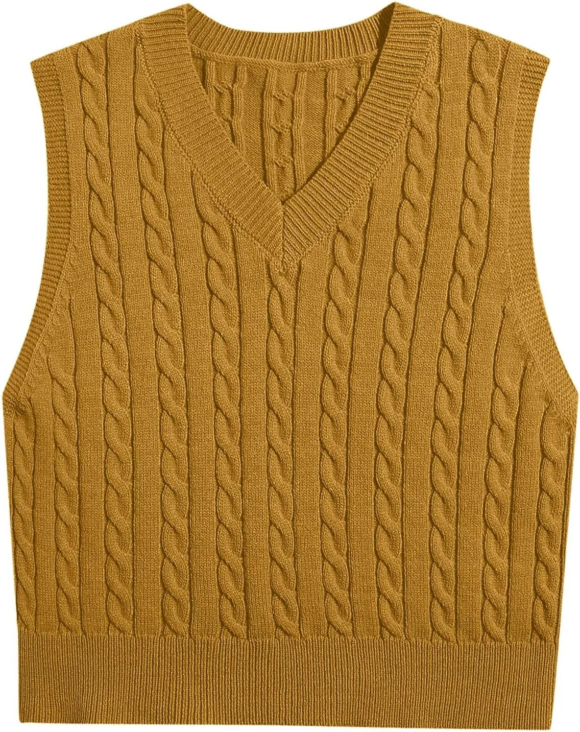 HGps8w Plus Size Sweater Vest for Women Cable Knit Pullovers Solid Color Preppy Style Sleeveless V Neck Knitwear Tank Tops