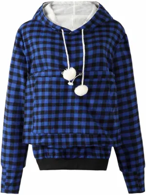 HGps8w Women's Pet Carrier Hoodies Unisex Plus Size Palid Pullover Sweatshirt with Soft Puppy Pouch Big Kangaroo Pocket