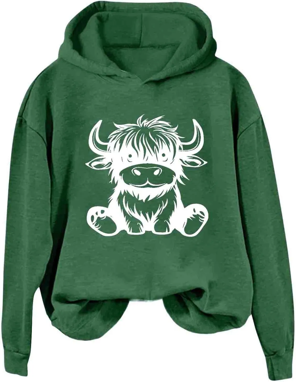 Highland Cow Hoodie for Women Graphic Pullover Cute Cow Print Cozy Hooded Sweatshirt Long Sleeve Animal Lover Gift Top