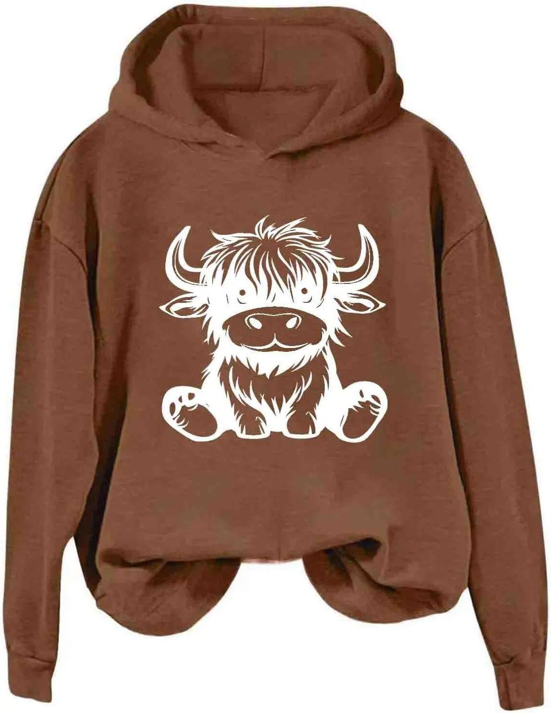 Highland Cow Hoodie for Women Graphic Pullover Cute Cow Print Cozy Hooded Sweatshirt Long Sleeve Animal Lover Gift Top
