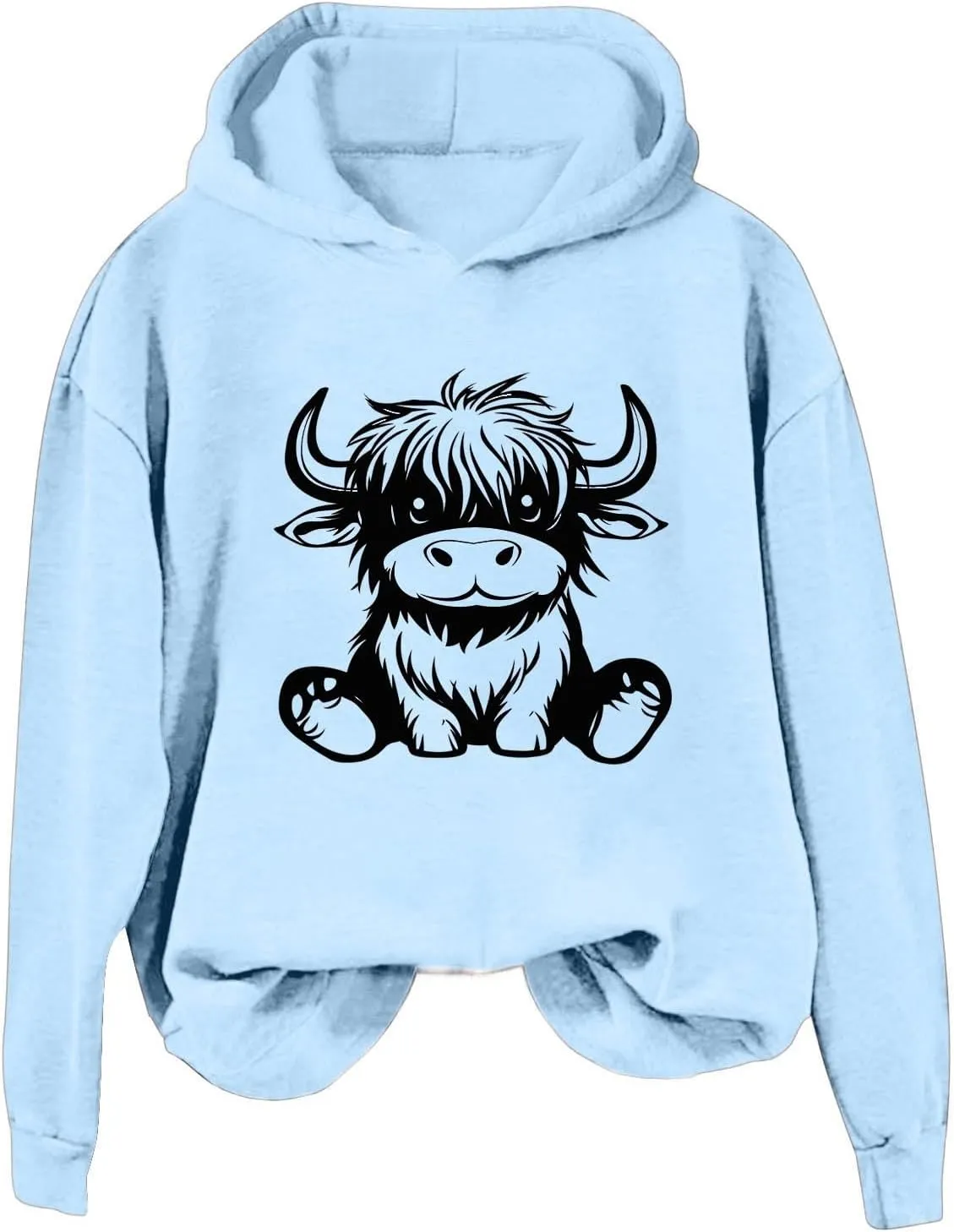 Highland Cow Hoodie for Women Graphic Pullover Cute Cow Print Cozy Hooded Sweatshirt Long Sleeve Animal Lover Gift Top