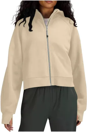 hlysgo Womens Zip Up Hoodie Cropped Sweatshirts Fleece Jackets Fall Outfits Oversized Casual Hoodies with Thumb Holes