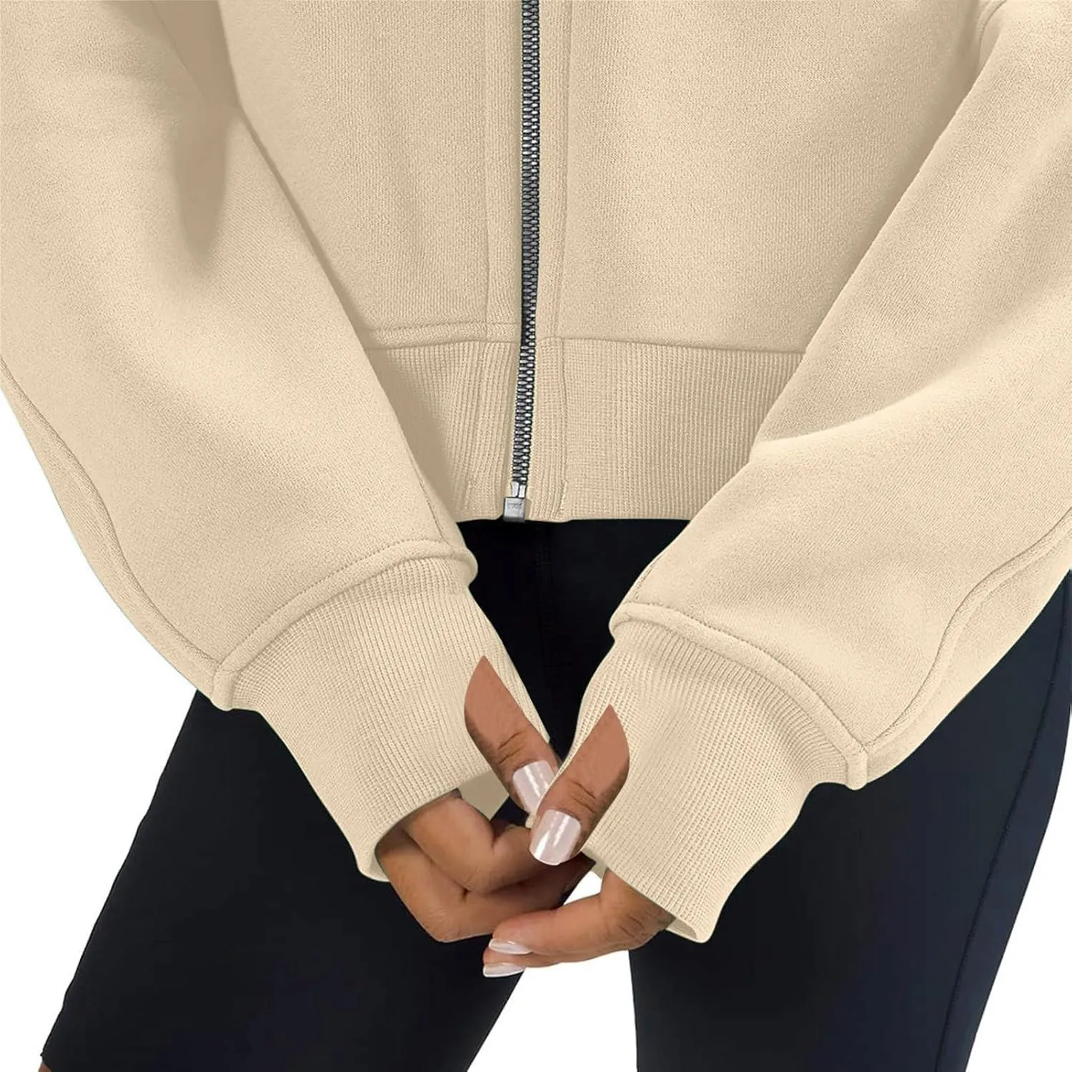 hlysgo Womens Zip Up Hoodie Cropped Sweatshirts Fleece Jackets Fall Outfits Oversized Casual Hoodies with Thumb Holes