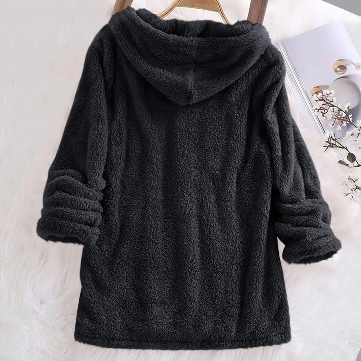 Hooded Sweatshirt for Women Trendy Loose Fit Long Sleeve Solid Color Sweaters Comfort Casual Drawstring Hoodies