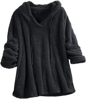 Hooded Sweatshirt for Women Trendy Loose Fit Long Sleeve Solid Color Sweaters Comfort Casual Drawstring Hoodies