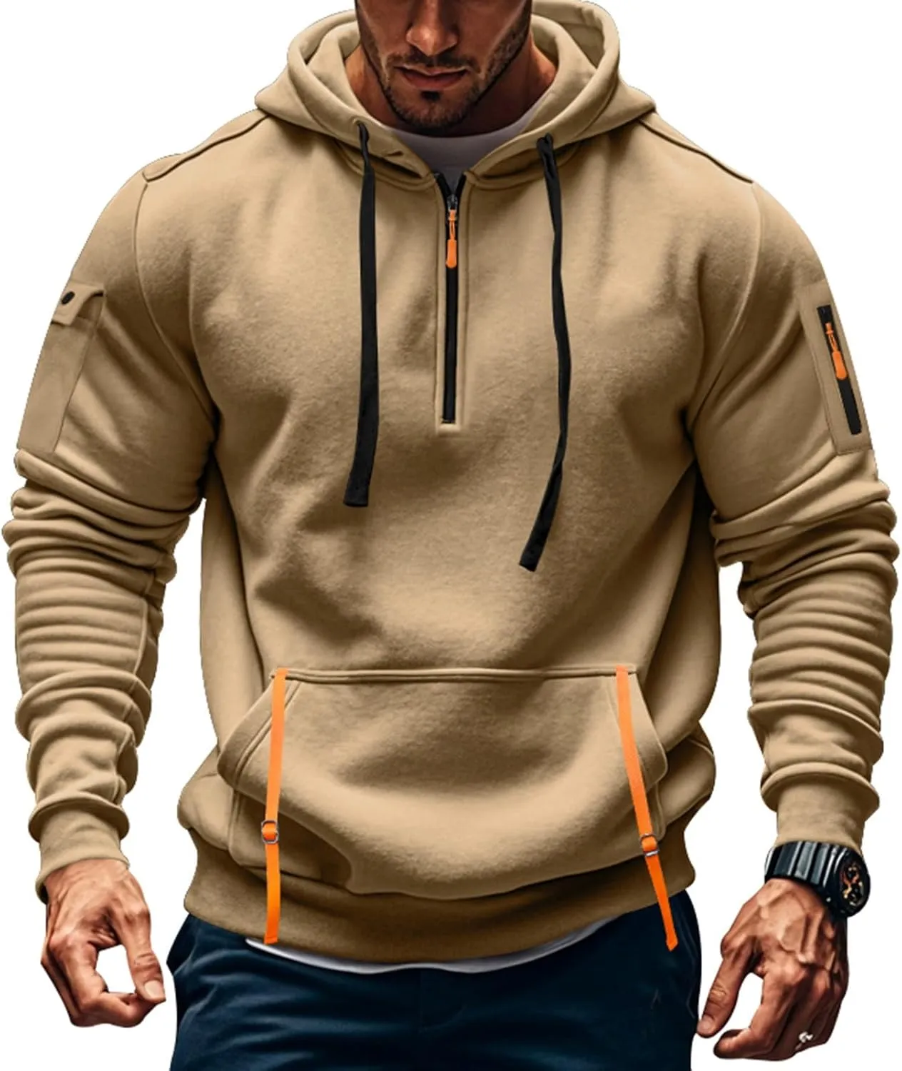 Hoodies for Men Casual Pullover Sports with Zipper Drawstring Fall Tops Winter Men'S Fashion Hoodies & Sweatshirts
