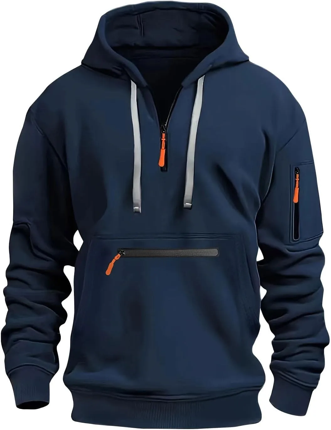 Hoodies for Men Long Sleeve Quarter Zip Cargo Hooded Sweatshirt Casual Tactical Hoodie Outdoor Multi Pockets Pullover