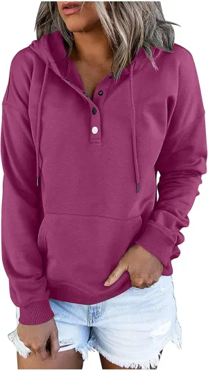 Hoodies For Women 2023 Drawstring Long Sleeve Hoodies Tops Casual Pullover Sweatshirt Fall Loose Fit Clothes With Pocket